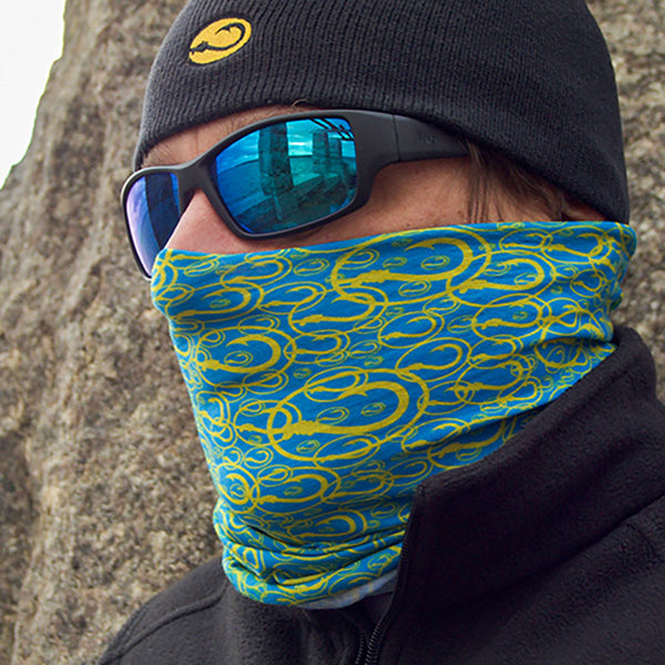 man wearing green neck gaiter by Hook Life